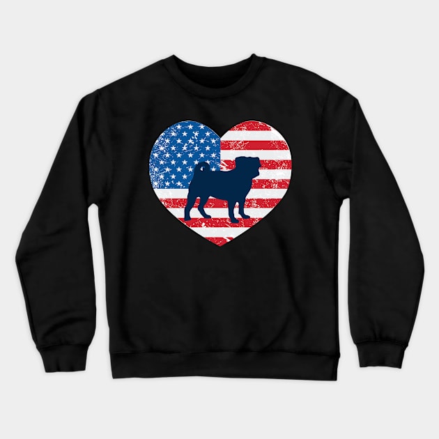 American Flag Heart Love Pugs Usa Patriotic 4Th Of July Crewneck Sweatshirt by JaroszkowskaAnnass